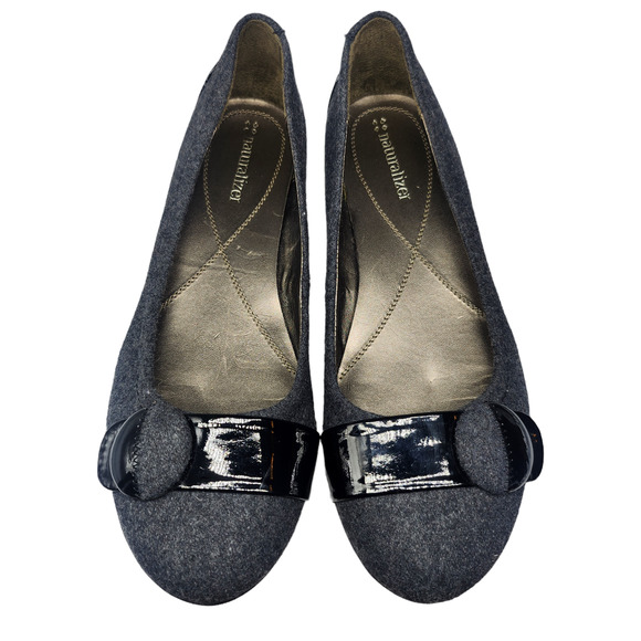 Naturalizer Shoes Womens 9.5 Gray Black Colorblock Low Heel Button Faux Leather - Picture 1 of 12